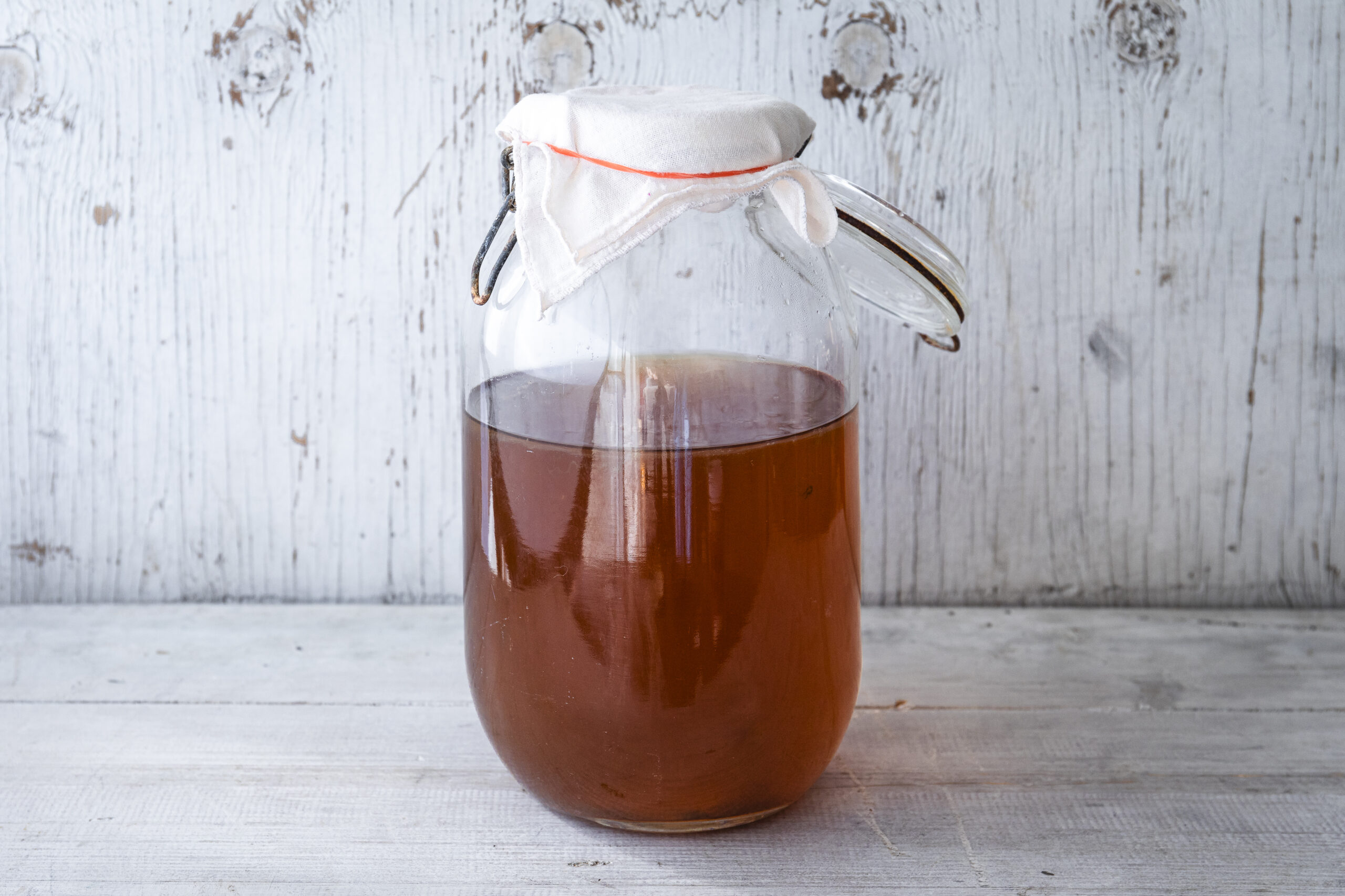 Glass jar of homemade Kombucha