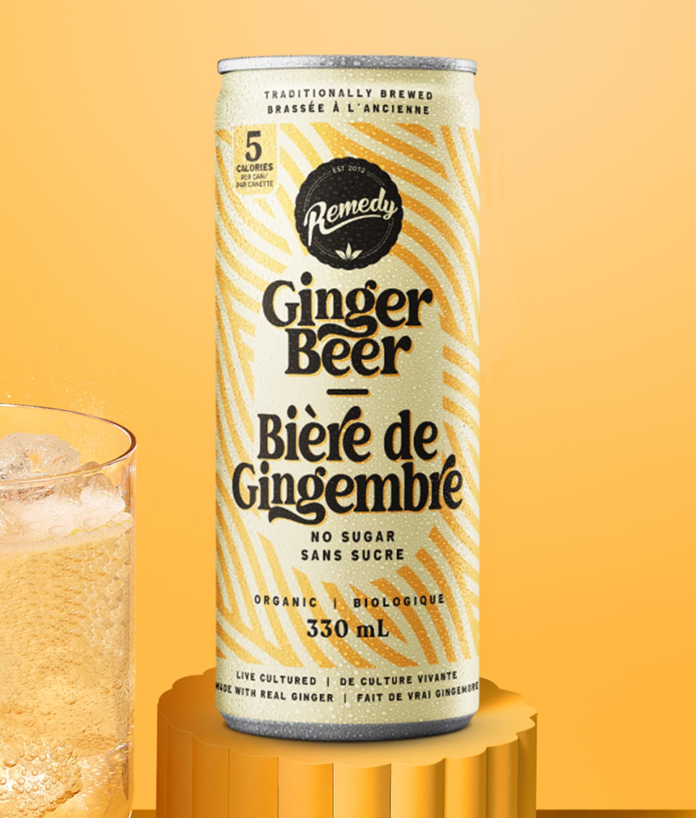 Ginger Beer can with glass