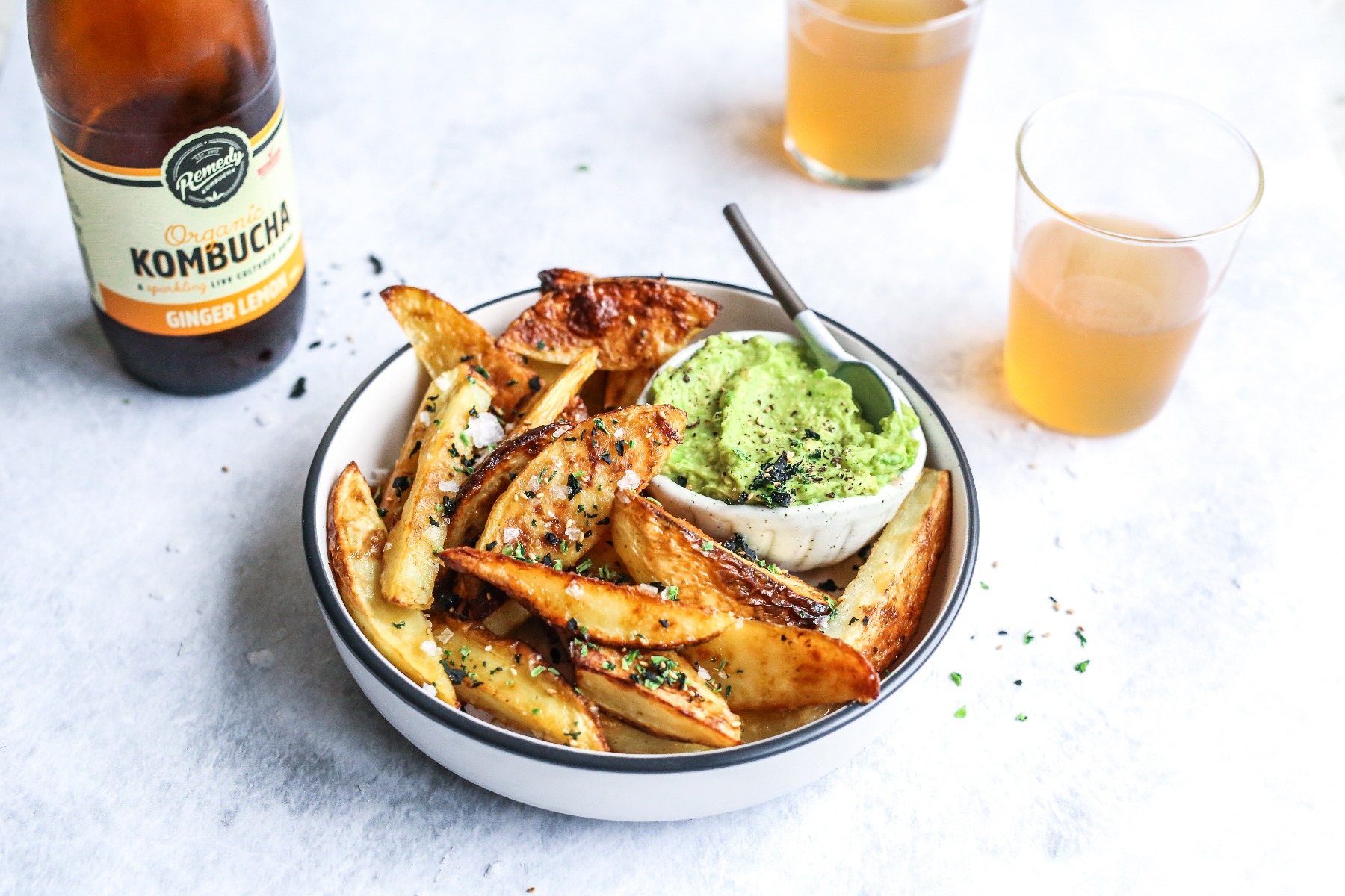 Miso Roast Potatoes with Wasabi Guacamole