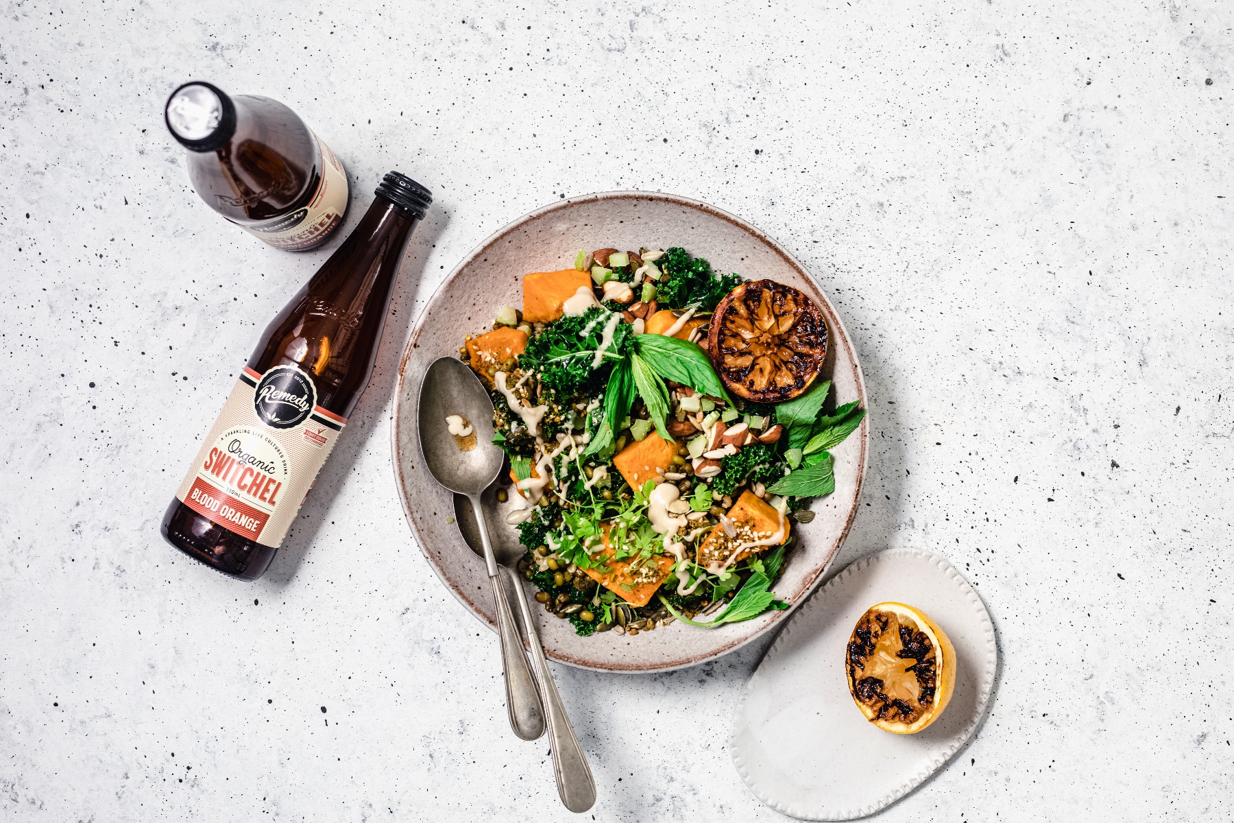 Mung Bean Pumpkin Kale Salad with Tahini Dressing