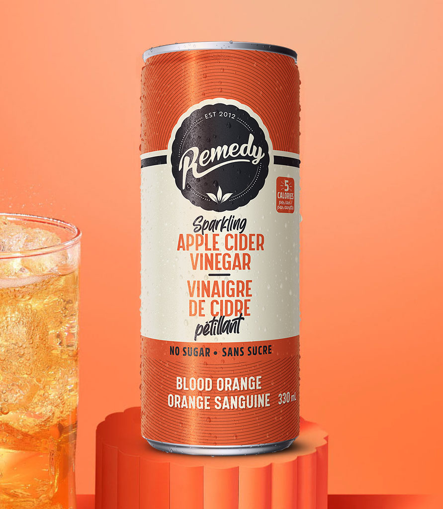 Remedy ACV Blood Orange can with glass Lifestyle