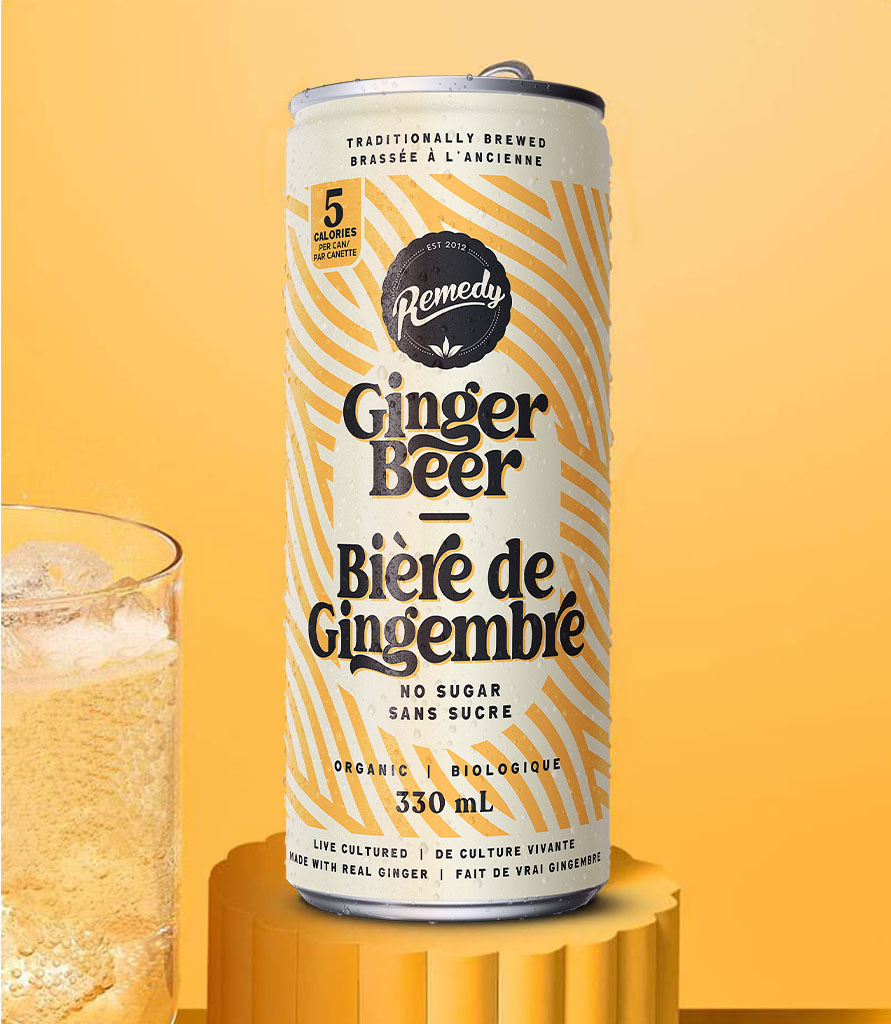 Remedy Ginger Beer can with glass  Lifestyle