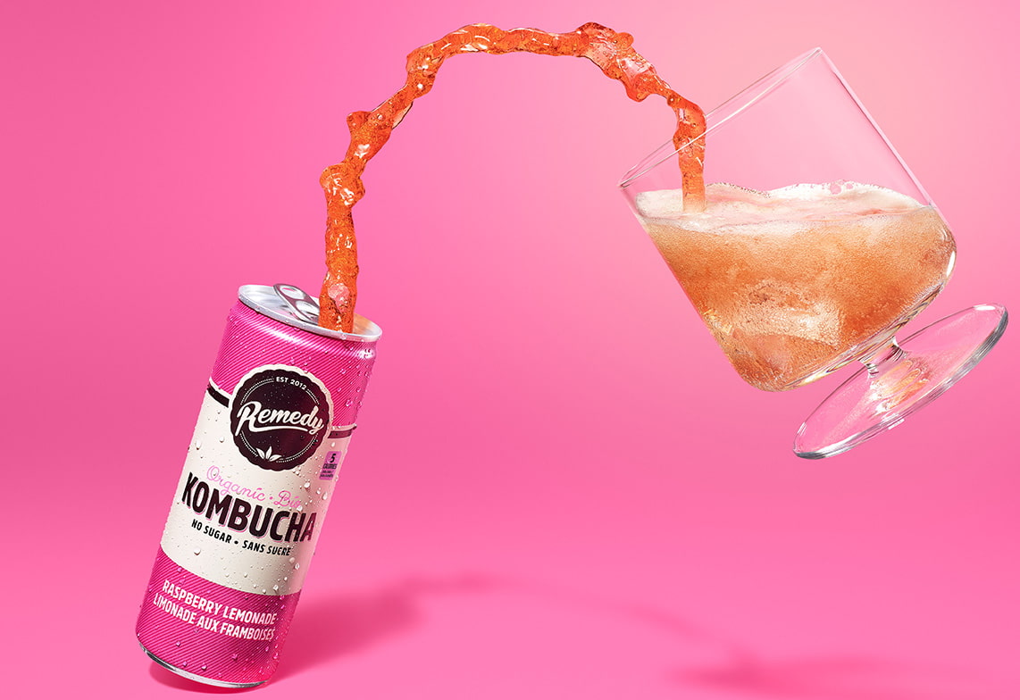 Remedy Kombucha Raspberry Lemonade pouring image